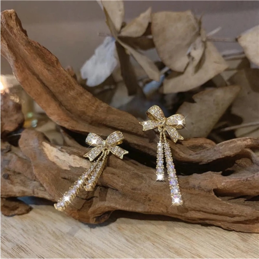 Bow With Diamond Earrings Female Simple Silver Needle Earrings